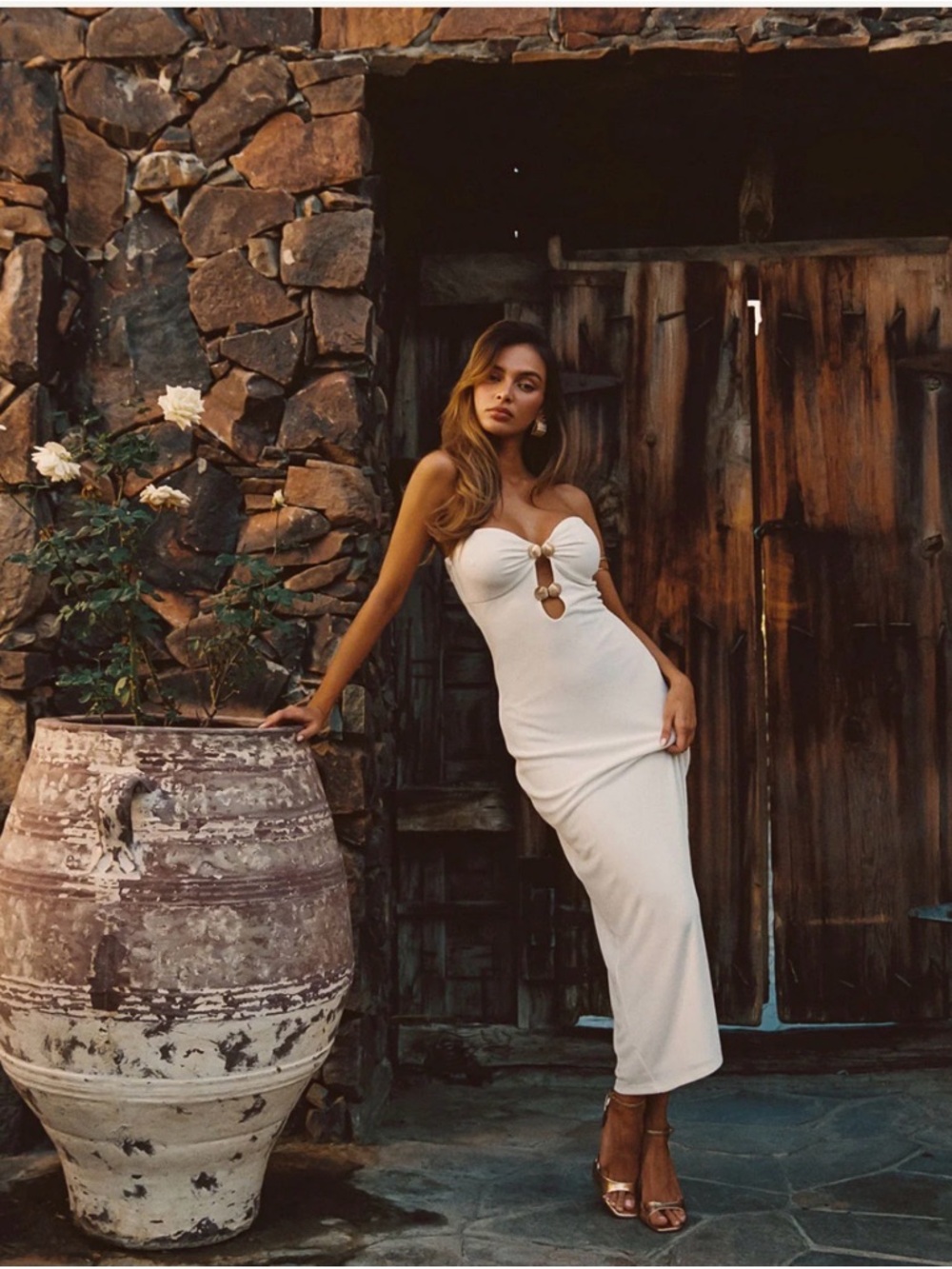 12th Tribe Rayne White Embellished Maxi Dress